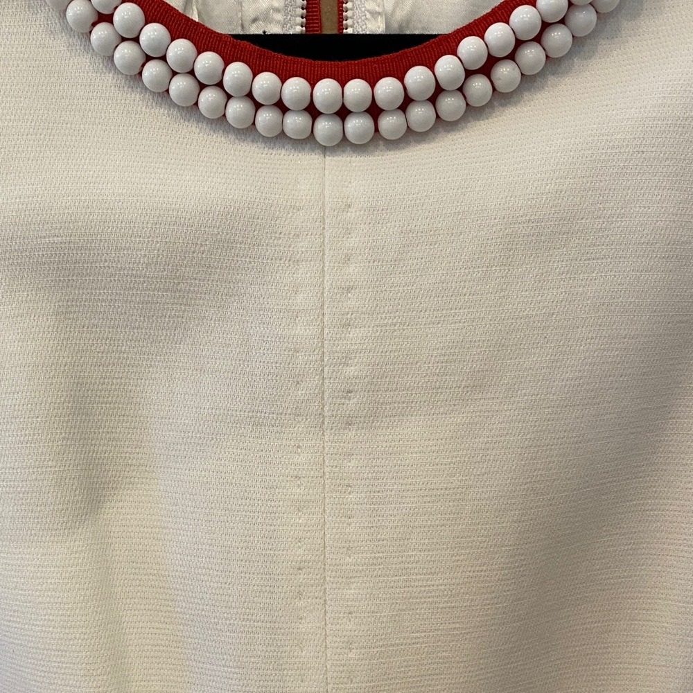 D&G White Sleeveless Shift Dress with Red Beaded Neckline - Picture 10 of 16